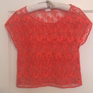 Oysho by Zara Neon Eyelet Lace Short Sleeve Top size S/M